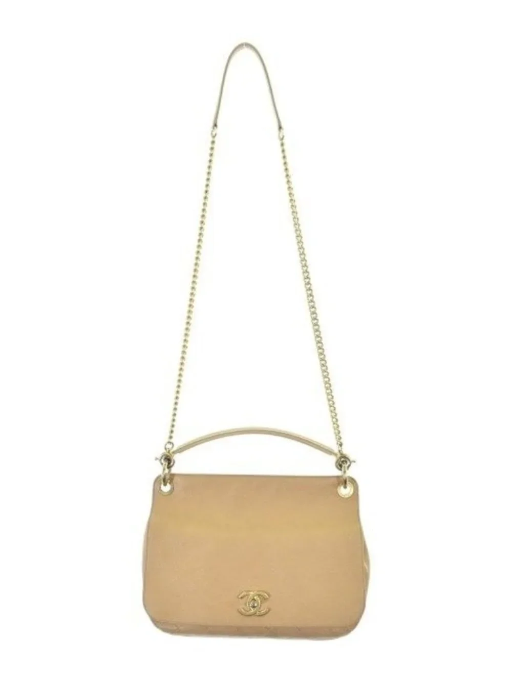Chanel Matelasse 2-Way Bag Caviar Leather CC Logo Beige